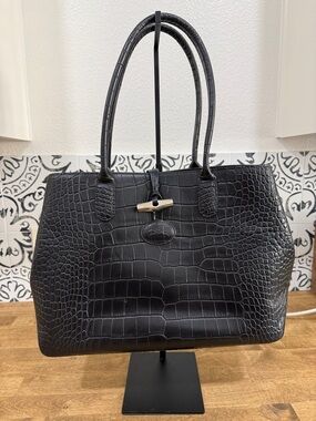 Longchamp Roseau Croc Embossed Leather Tote